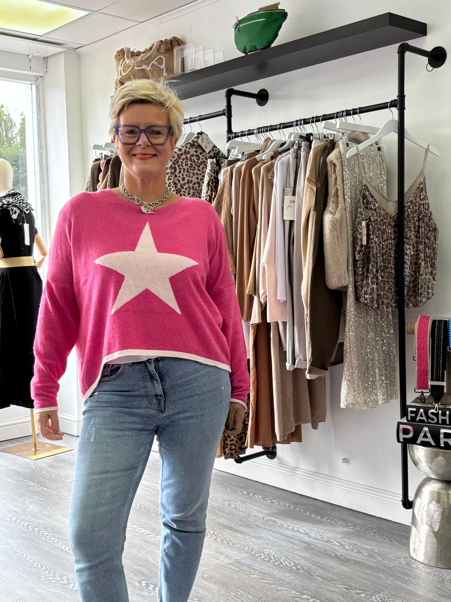 Bright pink Star Jumper part cashmere