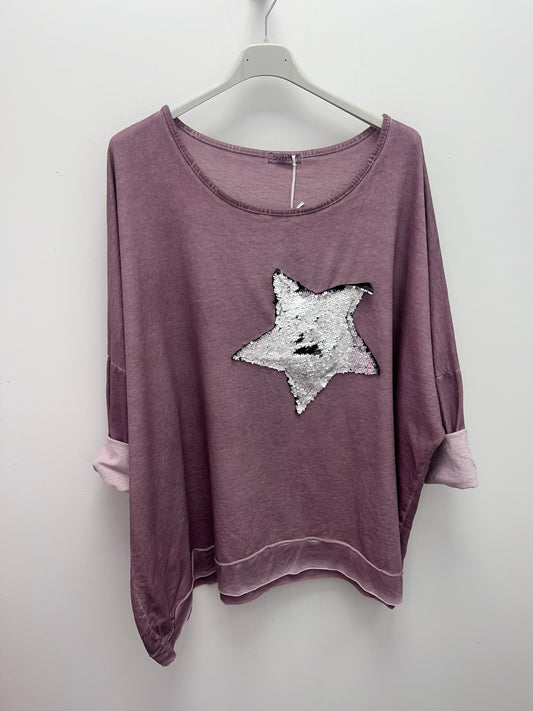 Pink Sequin Star Sweatshirt