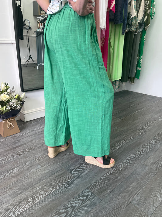 Green Linen wide leg Trousers