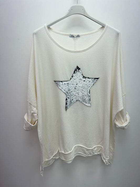 White Sequin Star Sweatshirt