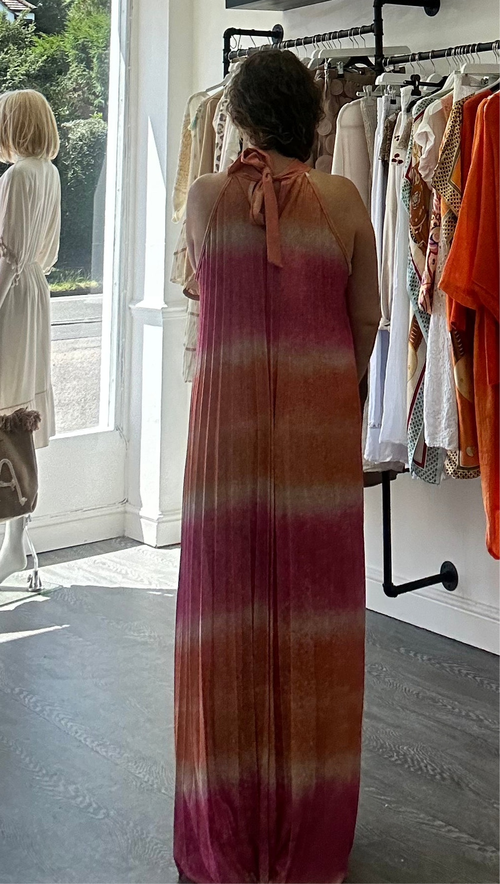 Pink and Orange Halter Neck Dress