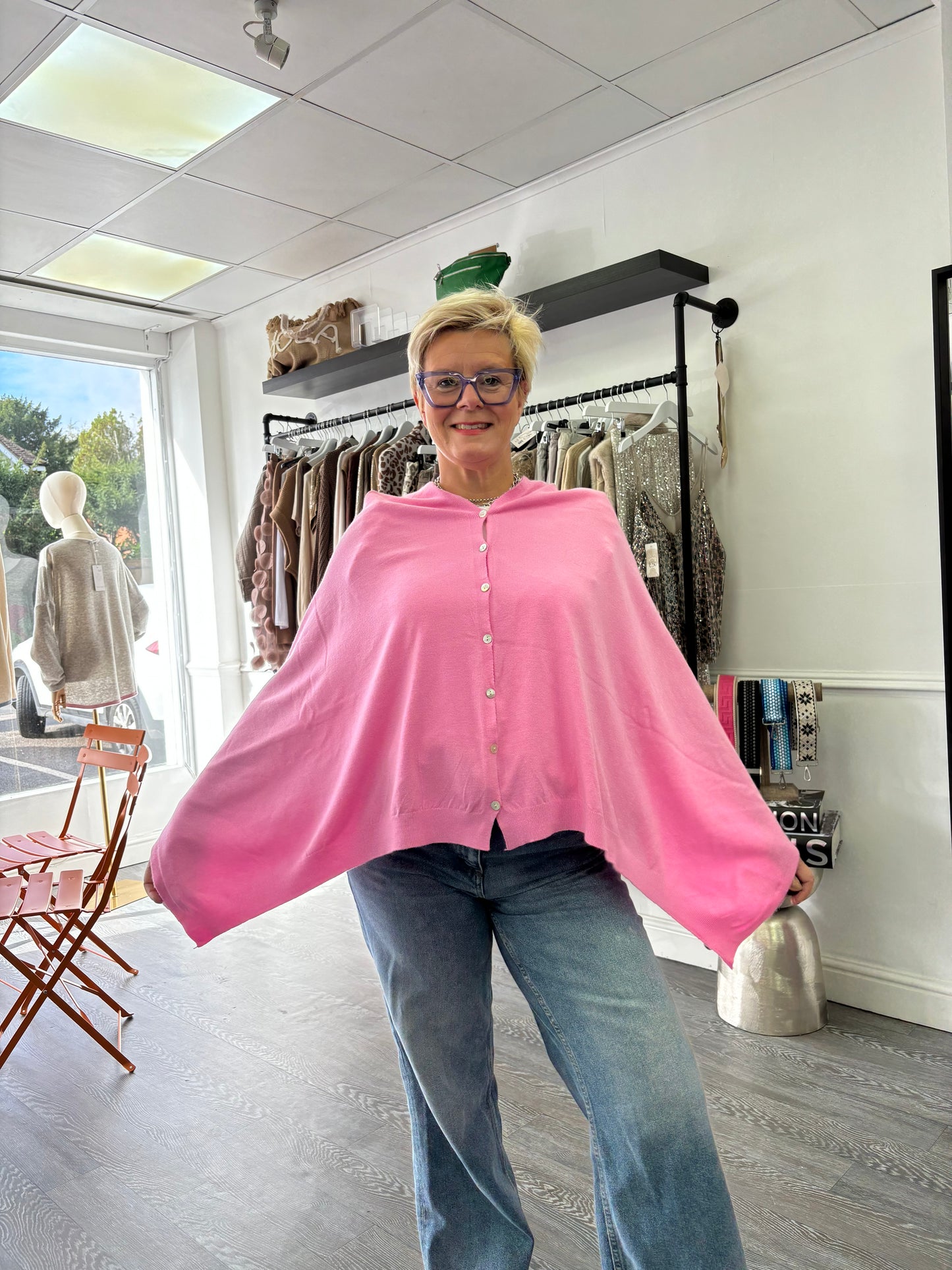 Pink button poncho