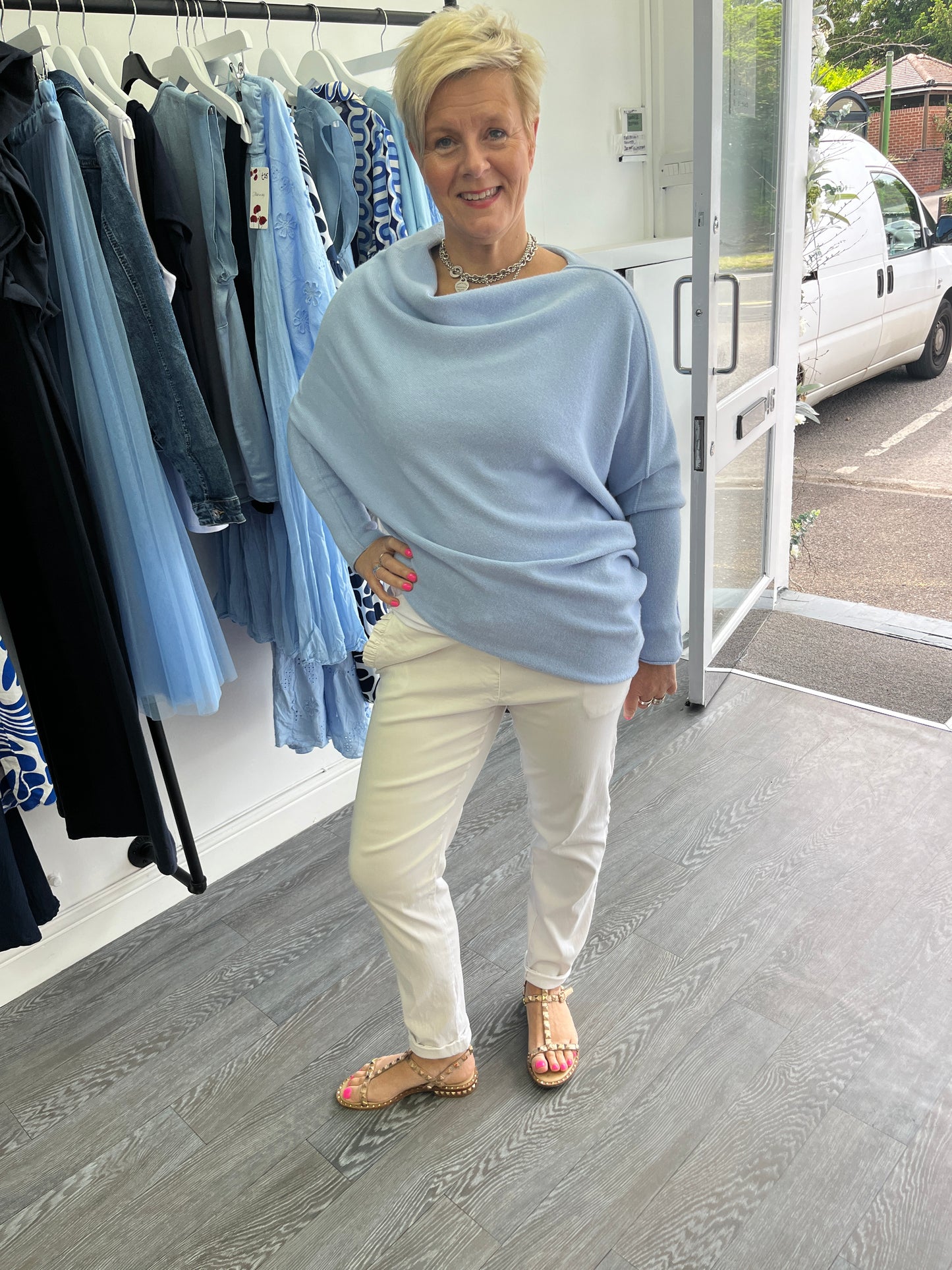 Pale Blue Deck Asymmetric Soft Knit