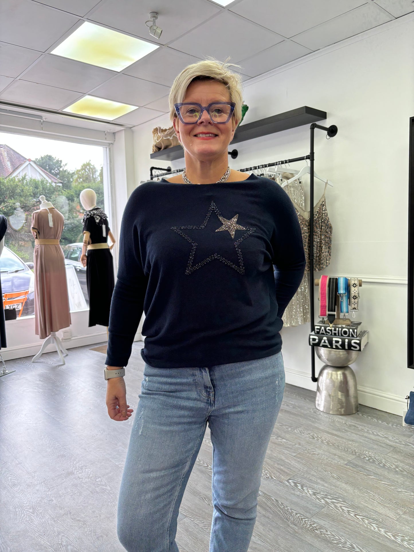 Navy Star sequin jumper