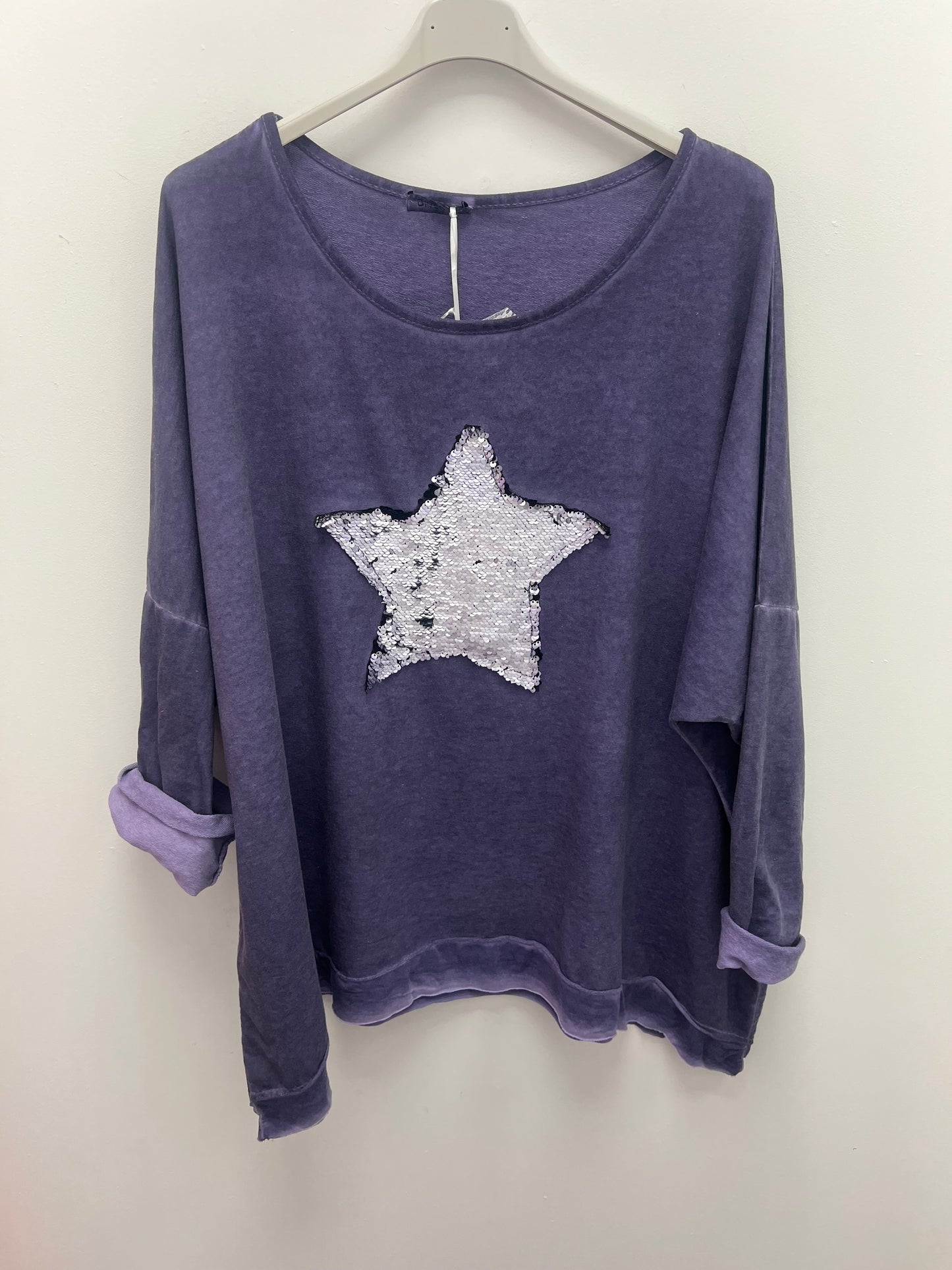 Purple Sequin Star Sweatshirt