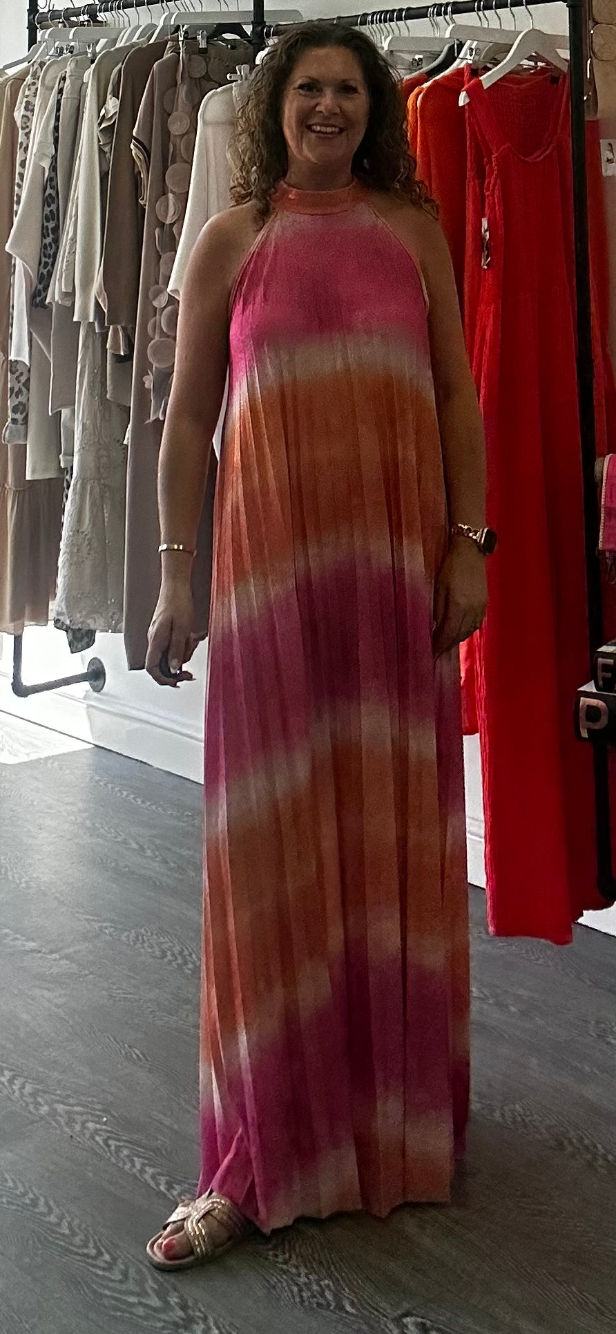 Pink and Orange Halter Neck Dress