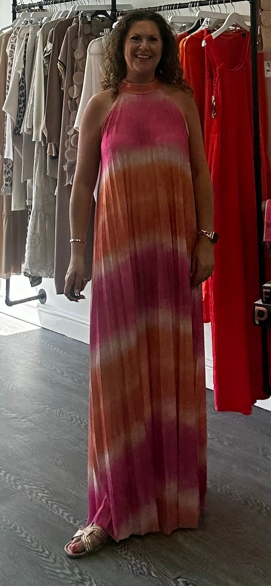 Pink and Orange Halter Neck Dress