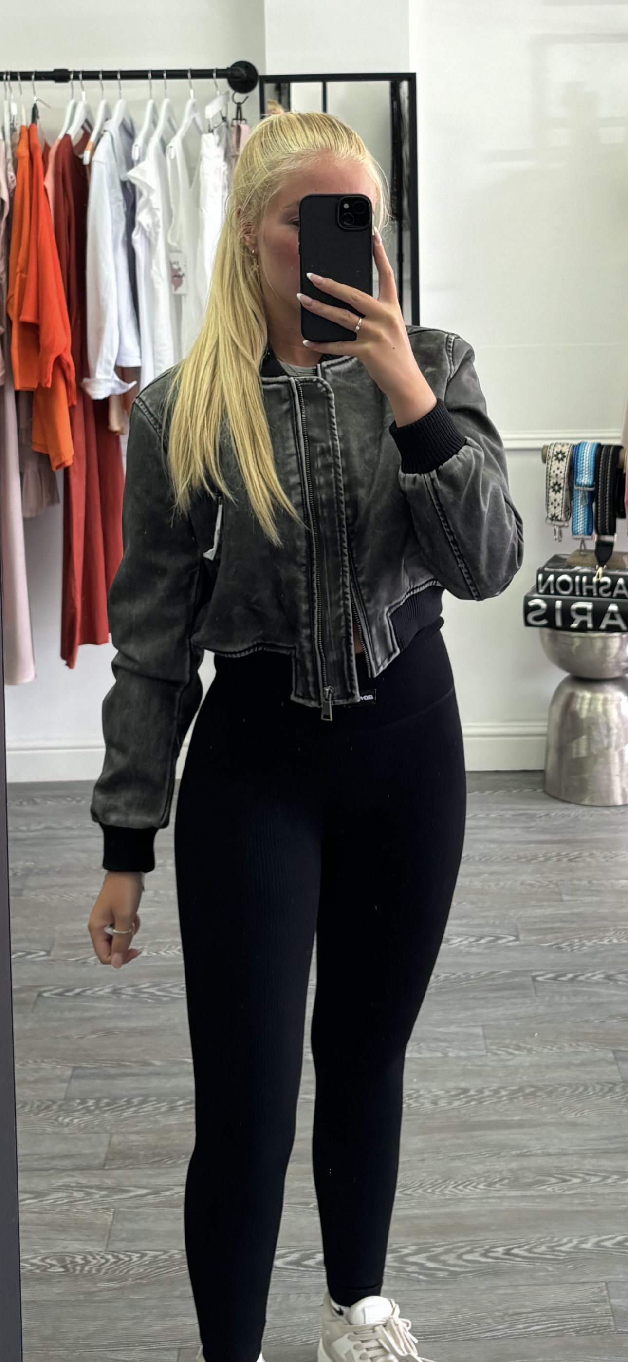 Dark Grey Faux Bomber Jacket