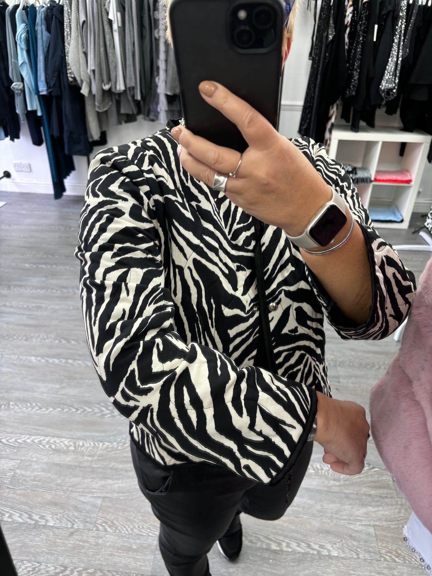 Black and white animal print  Short Padded Jacket