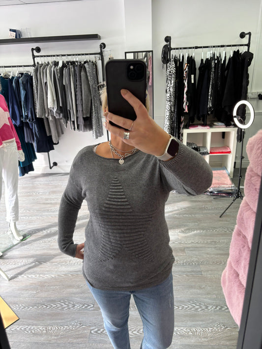 Dark Grey Ribbed Star Jumper