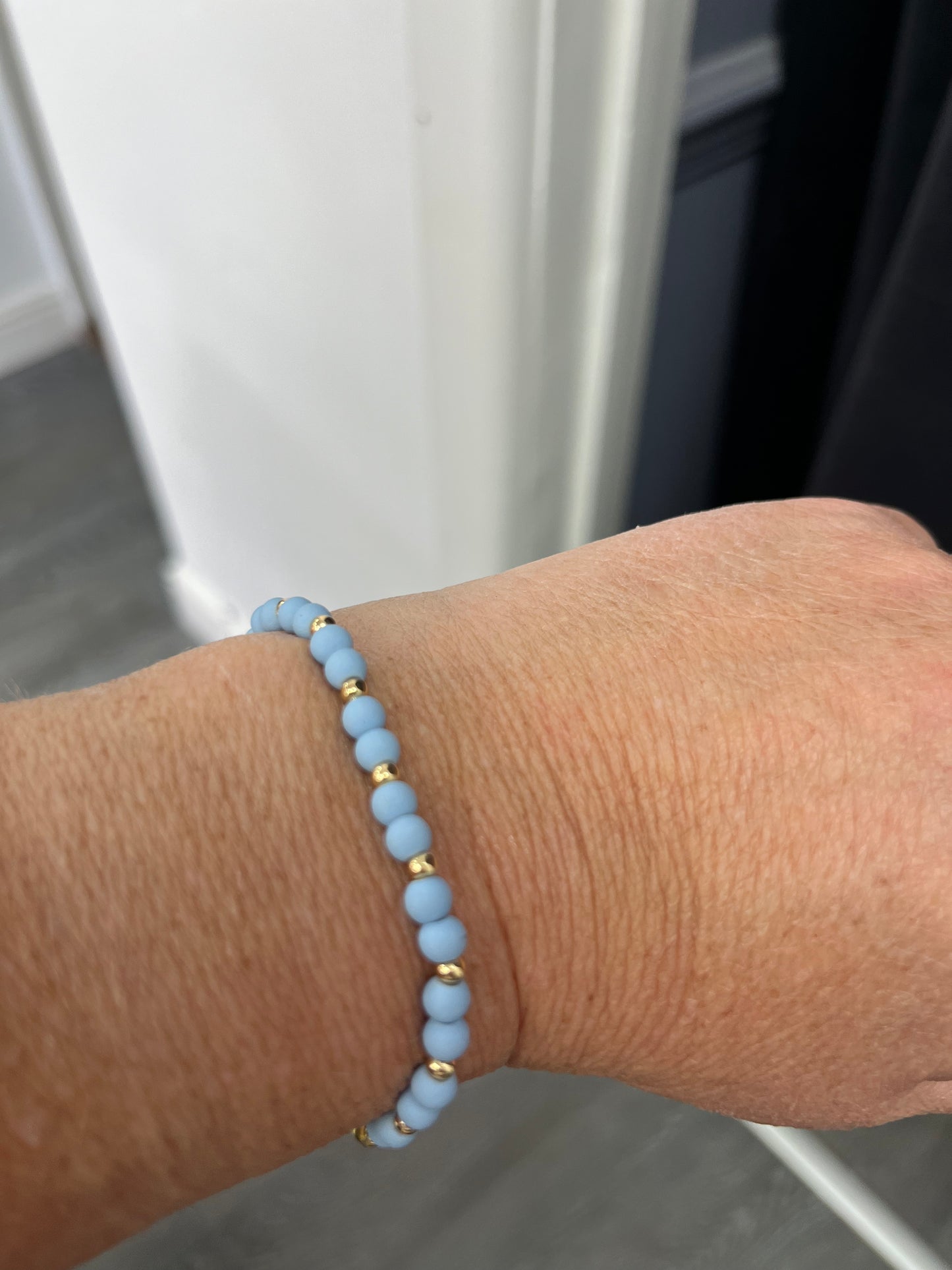 Pale Blue and Gold Beanie Bracelet